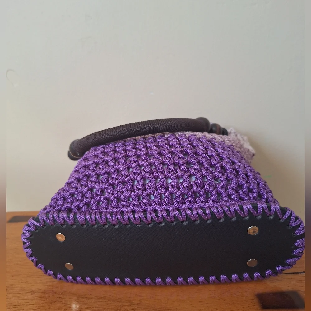 Elegant Crochet Shoulder Bag in Purple and Tan